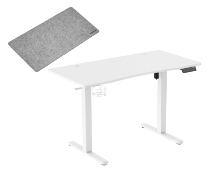 Biurko gamingowe Silver Monkey Biurko elektryczne ED-120 white + DESK MAT L Jasnoszara